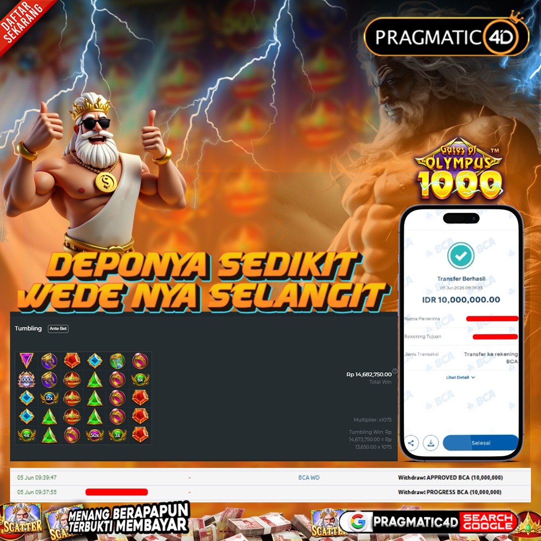 BUKTI KEMENANGAN MEMBER 05 JUNI 2026 DI PRAGMATIC4D 10 JUTA