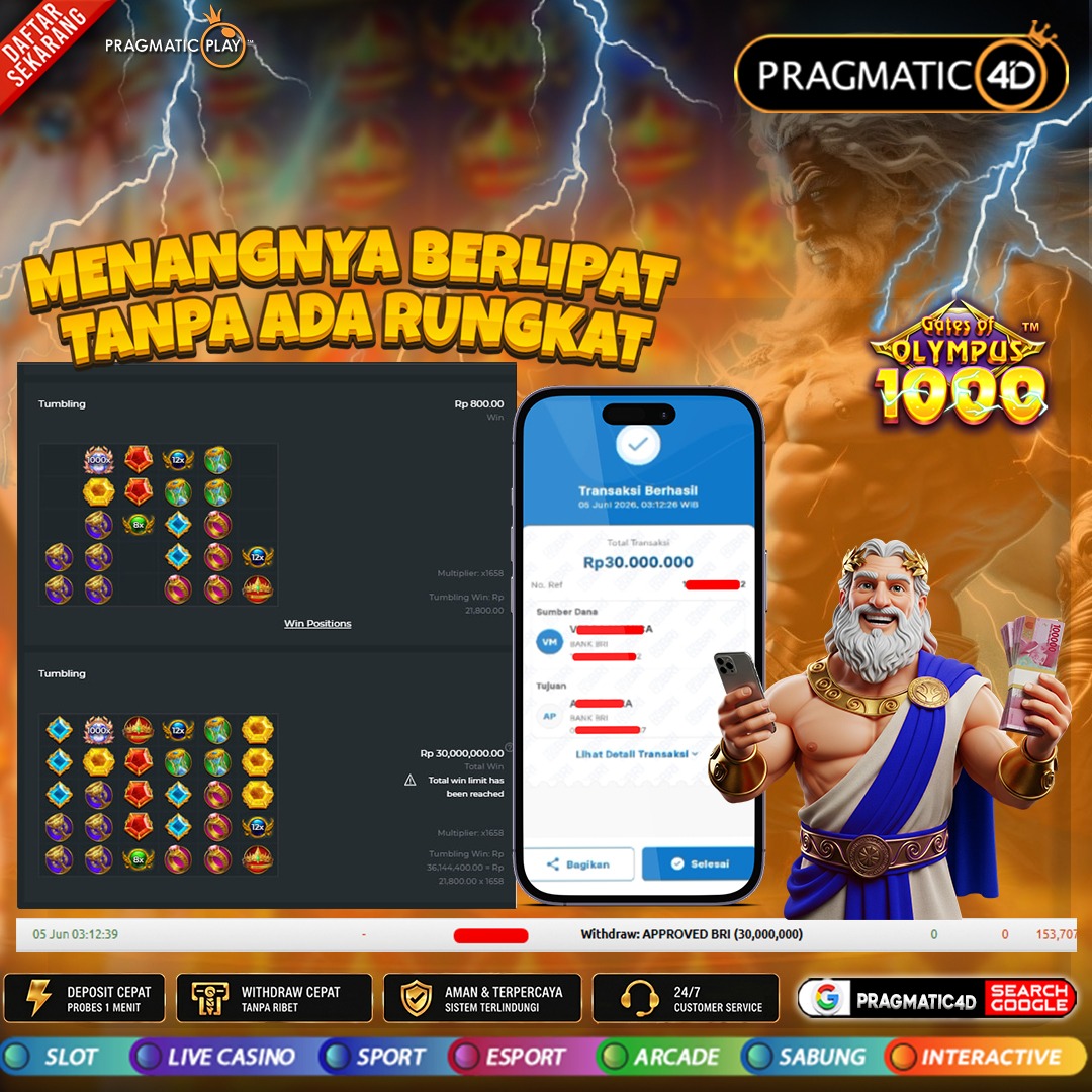BUKTI KEMENANGAN MEMBER 05 JUNI 2026 DI PRAGMATIC4D 30 JUTA