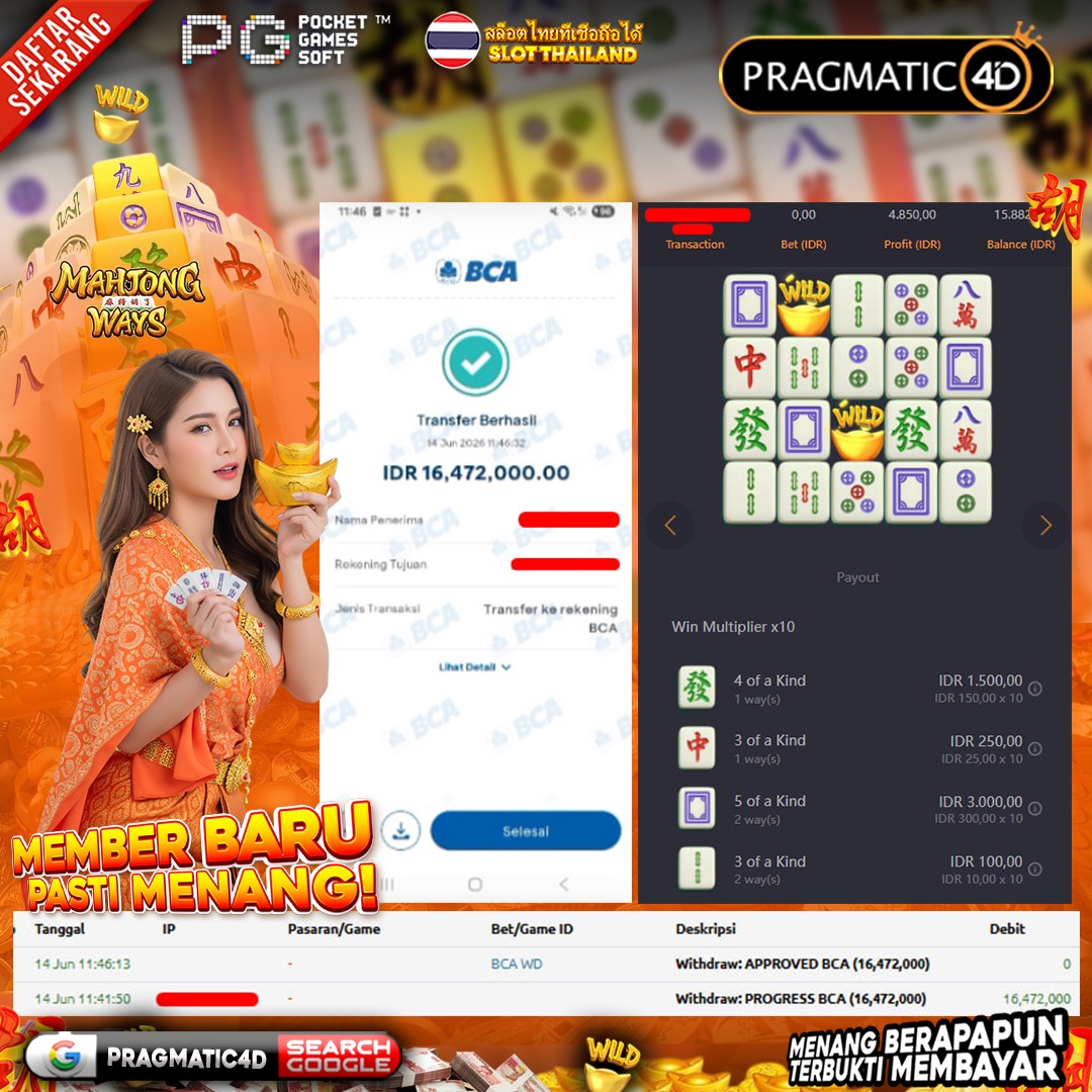 BUKTI KEMENANGAN MEMBER 14 JUNI 2026 DI PRAGMATIC4D 16 JUTA