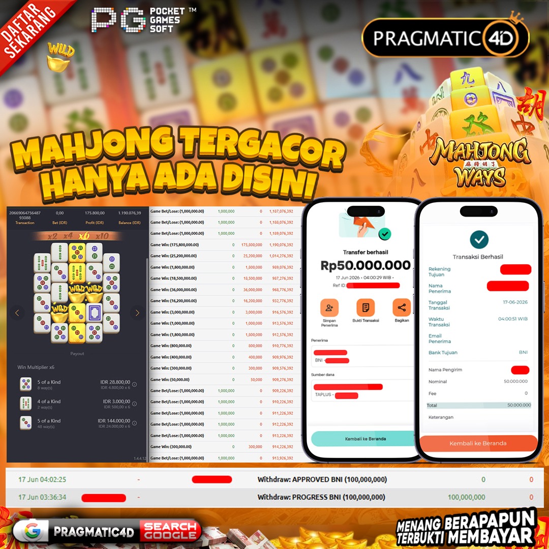 BUKTI KEMENANGAN MEMBER 17 JUNI 2026 DI PRAGMATIC4D 100 JUTA