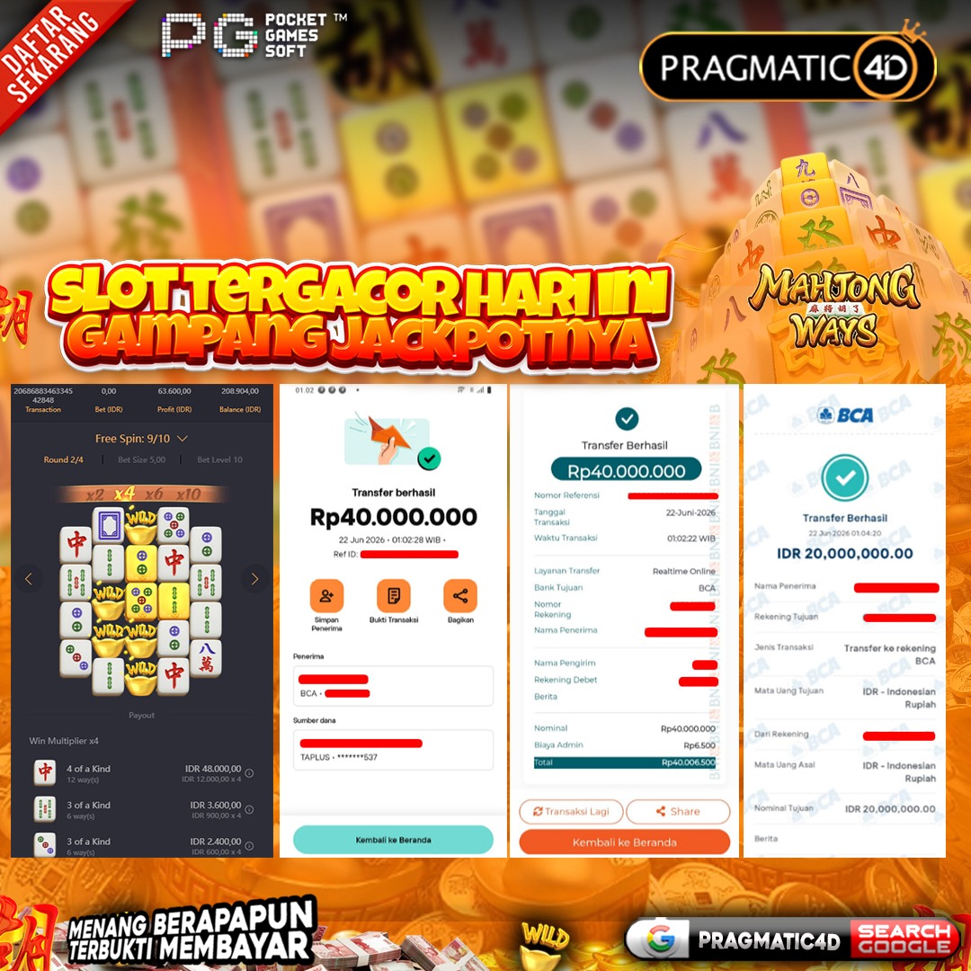 BUKTI KEMENANGAN MEMBER 22 JUNI 2026 DI PRAGMATIC4D 100 JUTA
