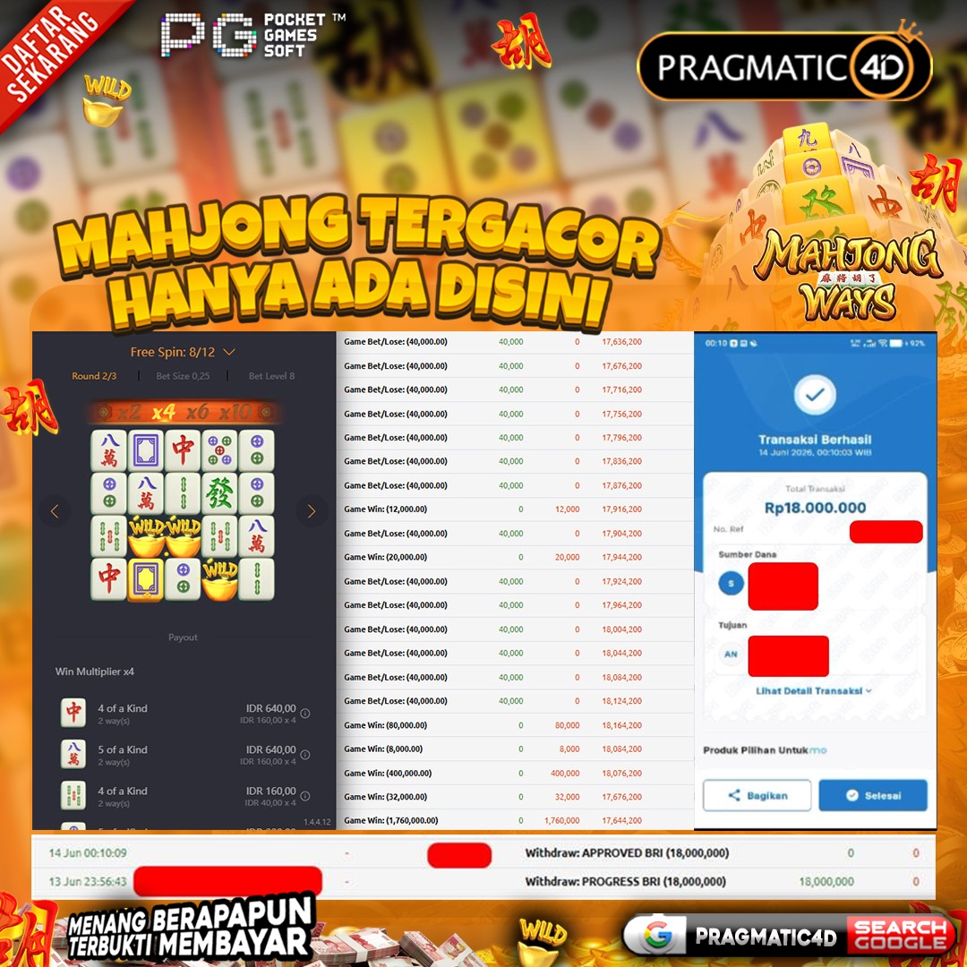 BUKTI KEMENANGAN MEMBER 14 JUNI 2026 DI PRAGMATIC4D 18 JUTA