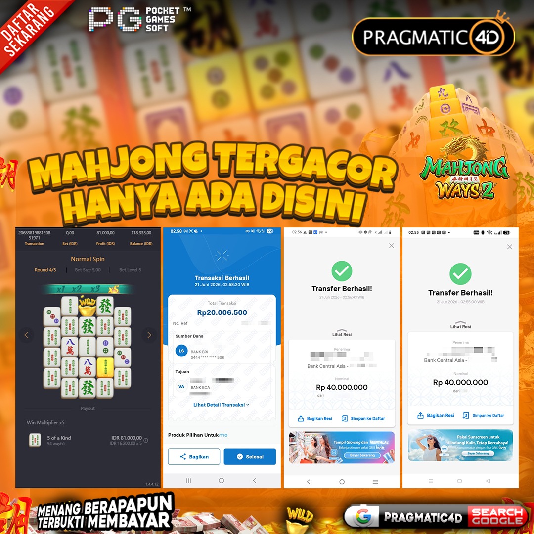 BUKTI KEMENANGAN MEMBER 21 JUNI 2026 DI PRAGMATIC4D 100 JUTA
