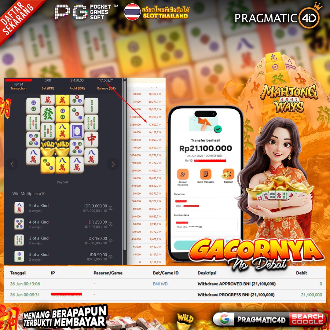 BUKTI KEMENANGAN MEMBER 26 JUNI 2026 DI PRAGMATIC4D 26 JUTA