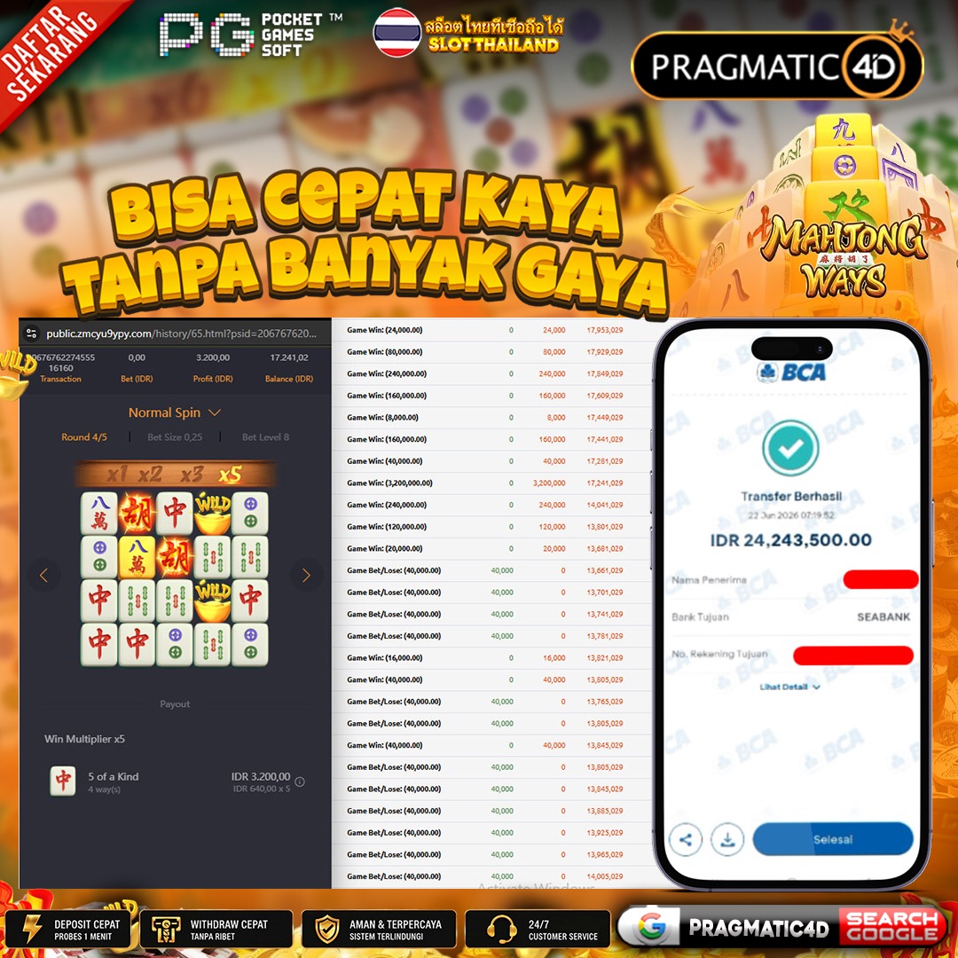 BUKTI KEMENANGAN MEMBER 22 JUNI 2026 DI PRAGMATIC4D 24 JUTA