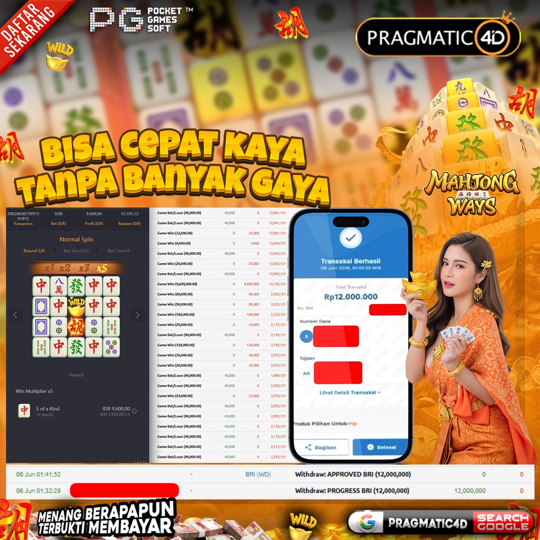 BUKTI KEMENANGAN MEMBER 06 JUNI 2026 DI PRAGMATIC4D 12 JUTA
