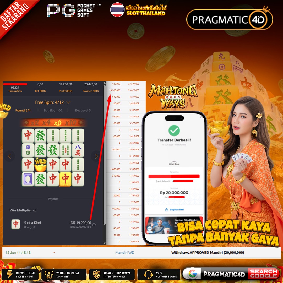 BUKTI KEMENANGAN MEMBER 15 JUNI 2026 DI PRAGMATIC4D 20 JUTA