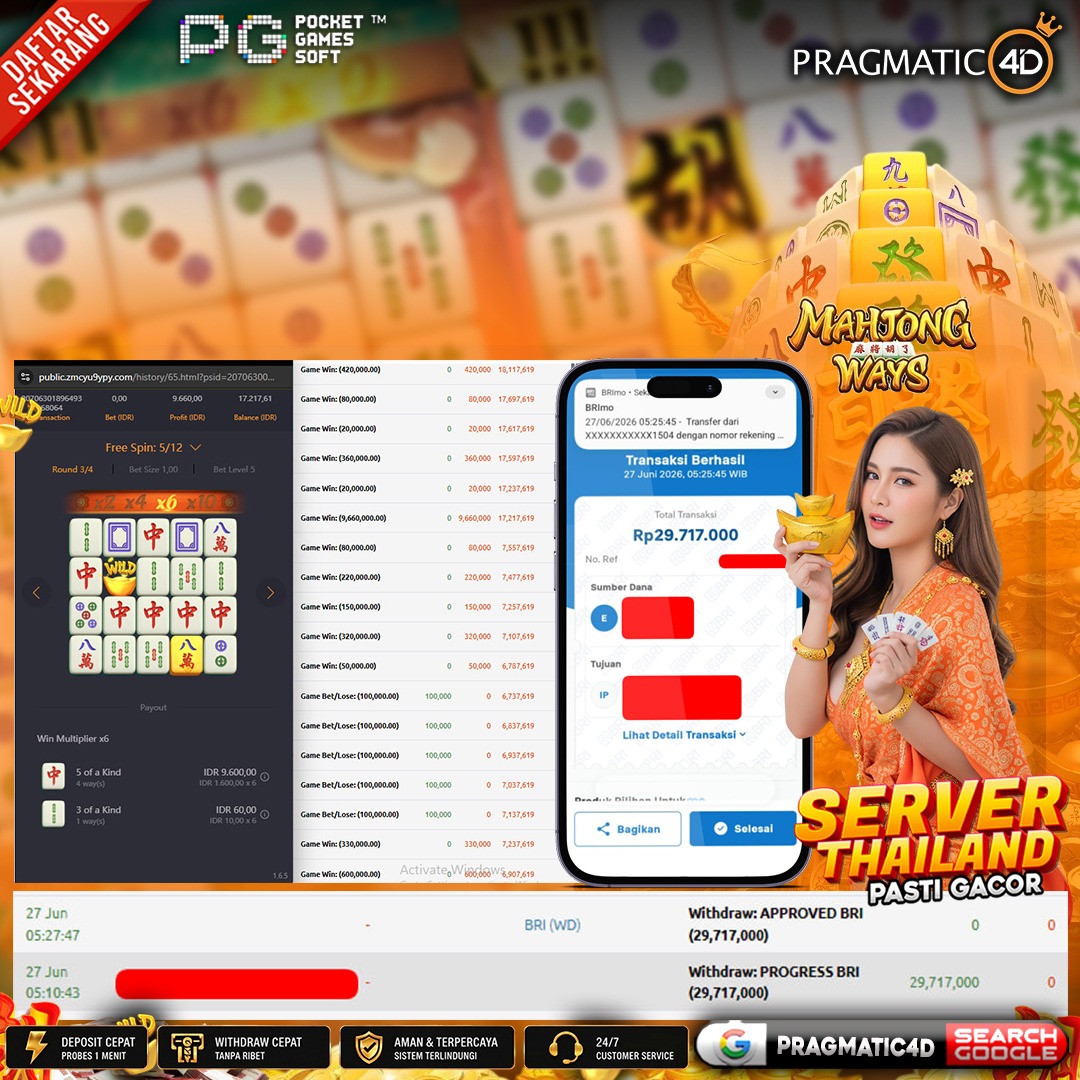BUKTI KEMENANGAN MEMBER 27 JUNI 2026 DI PRAGMATIC4D 29 JUTA