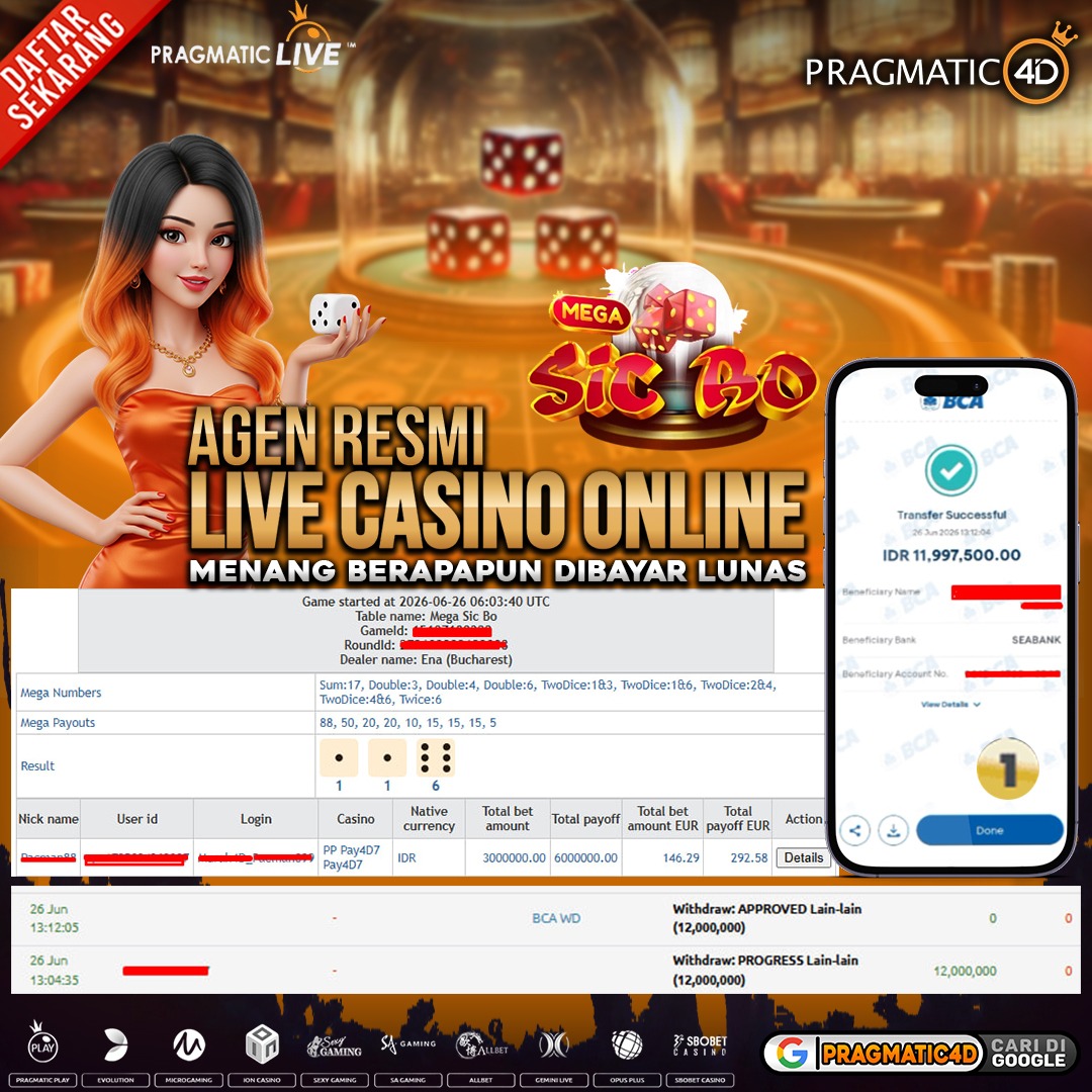 BUKTI KEMENANGAN MEMBER 26 JUNI 2026 DI PRAGMATIC4D 20 JUTA