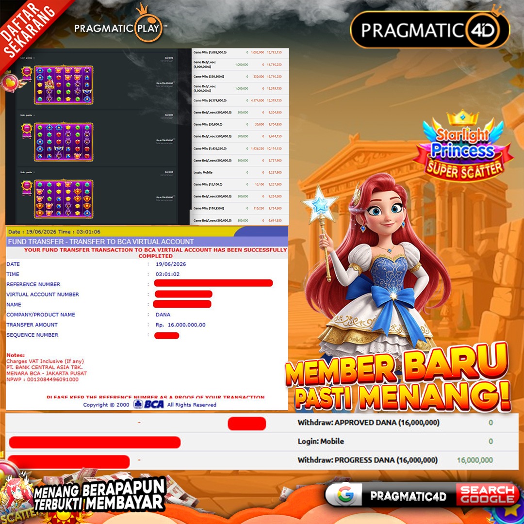 BUKTI KEMENANGAN MEMBER 19 JUNI 2026 DI PRAGMATIC4D 16 JUTA
