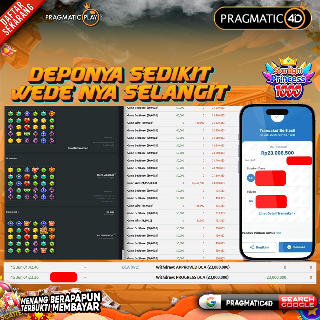 BUKTI KEMENANGAN MEMBER 15 JUNI 2026 DI PRAGMATIC4D 23 JUTA