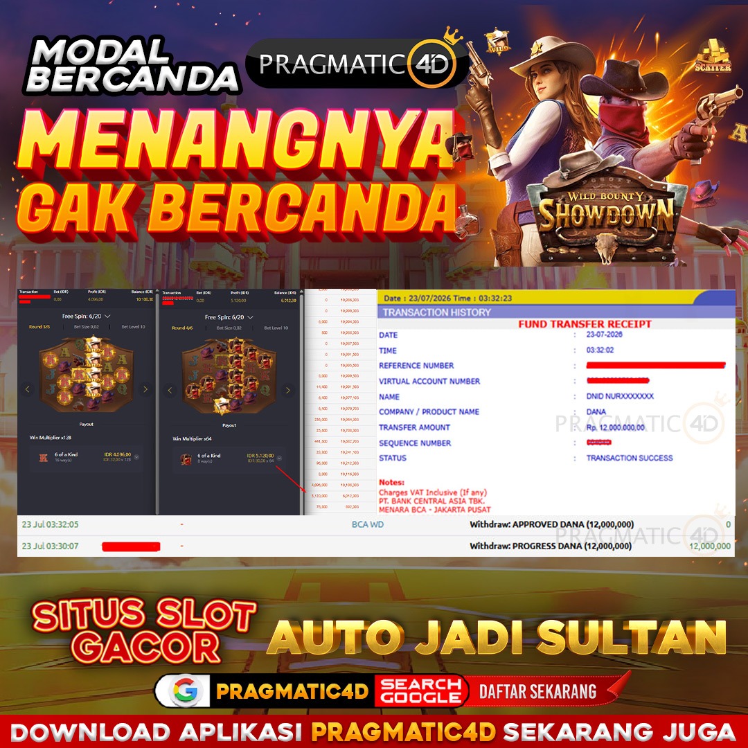 BUKTI KEMENANGAN MEMBER 23 JULI 2026 DI PRAGMATIC4D 12 JUTA