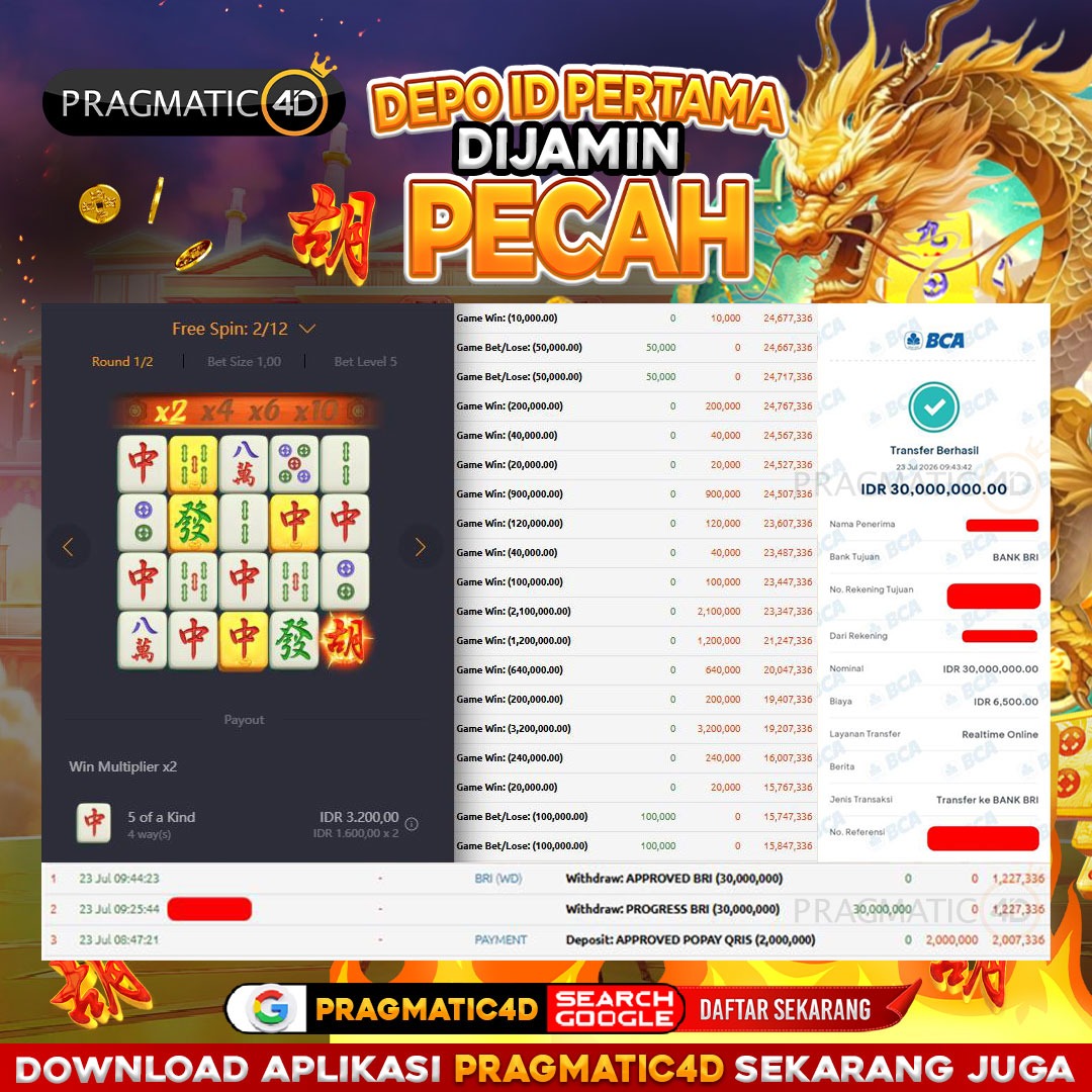 BUKTI KEMENANGAN MEMBER 23 JULI 2026 DI PRAGMATIC4D 30 JUTA