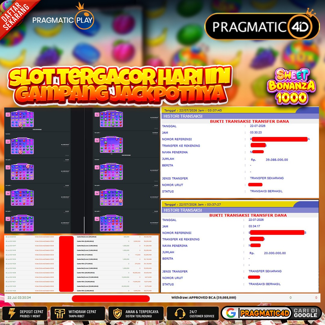 BUKTI KEMENANGAN MEMBER 22 JULI 2026 DI PRAGMATIC4D 59 JUTA