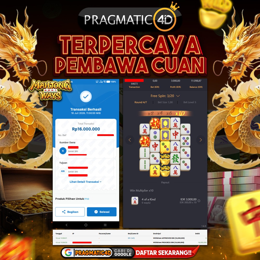 BUKTI KEMENANGAN MEMBER 16 JULI 2026 DI PRAGMATIC4D 16 JUTA