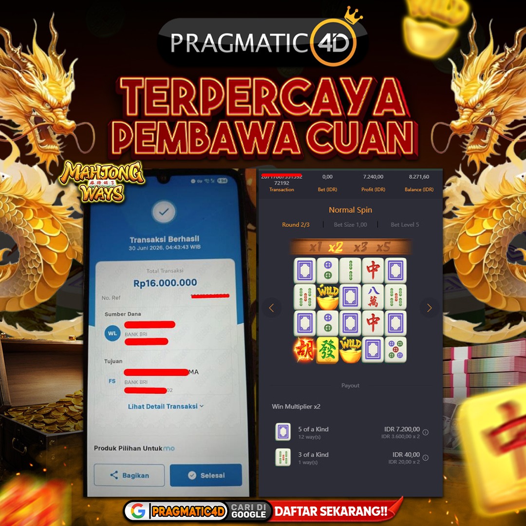BUKTI KEMENANGAN MEMBER 30 JUNI 2026 DI PRAGMATIC4D 16 JUTA