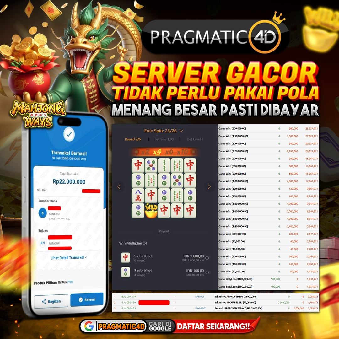 BUKTI KEMENANGAN MEMBER 16 JULI 2026 DI PRAGMATIC4D 22 JUTA