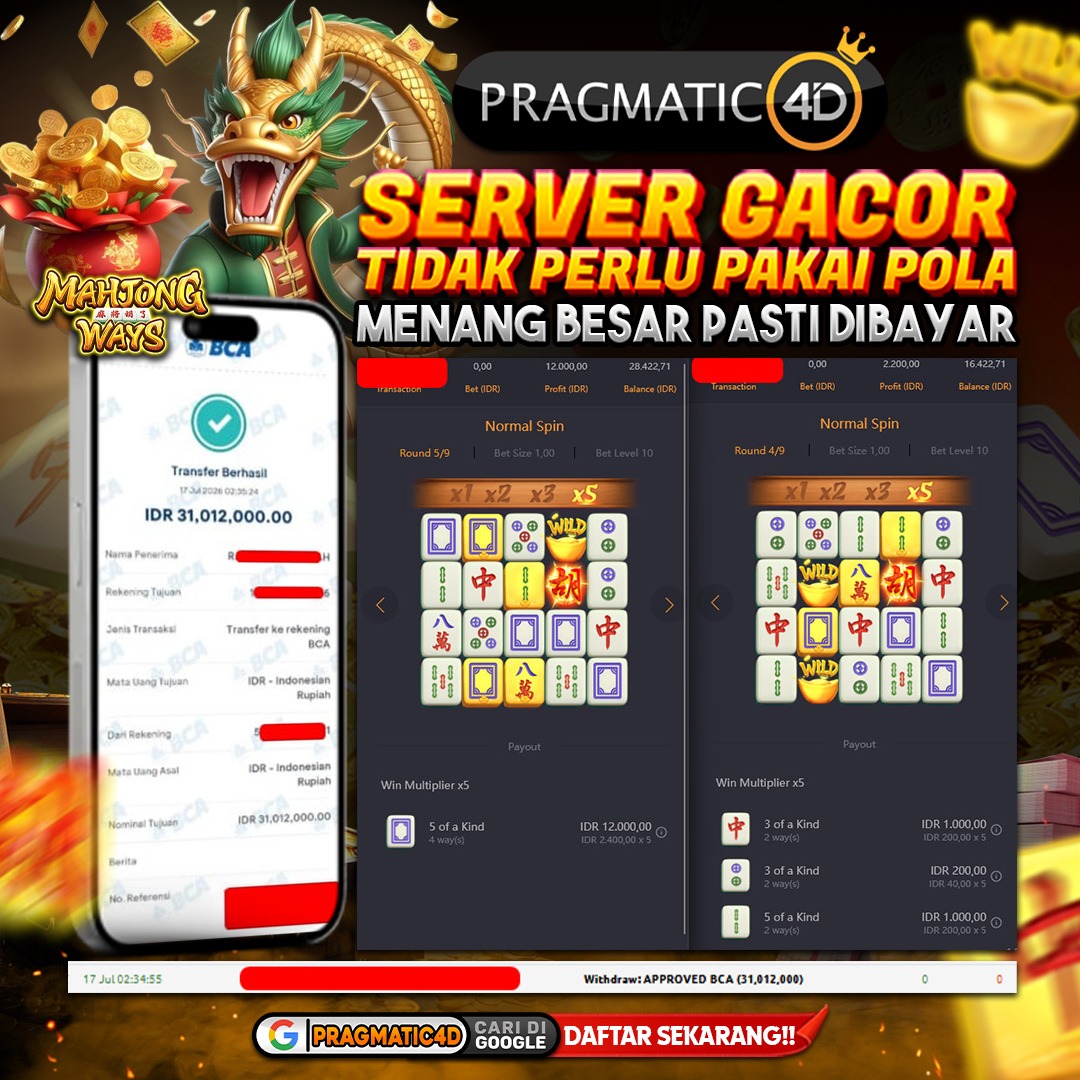 BUKTI KEMENANGAN MEMBER 17 JULI 2026 DI PRAGMATIC4D 31 JUTA