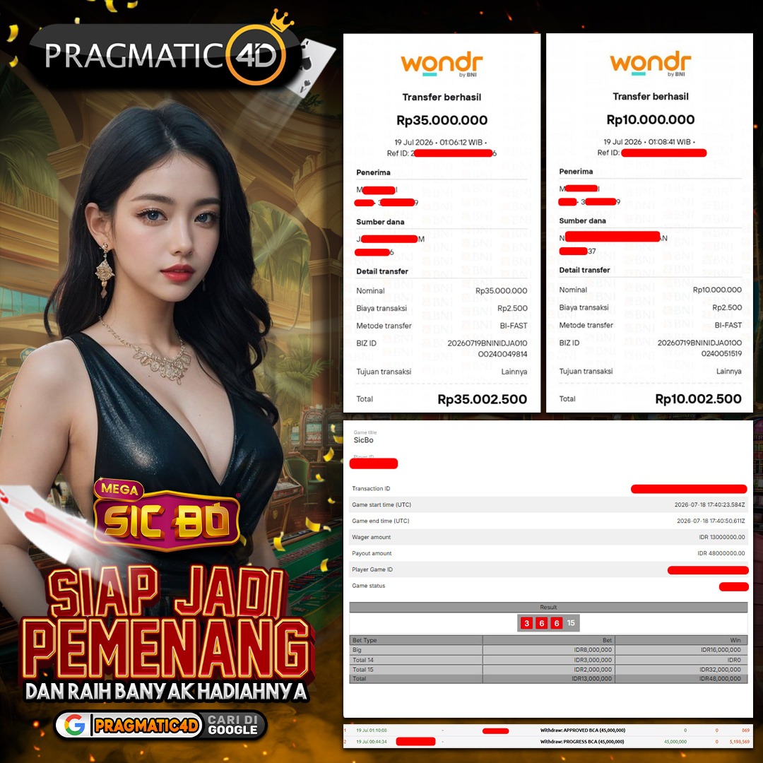 BUKTI KEMENANGAN MEMBER 19 JULI 2026 DI PRAGMATIC4D 45 JUTA