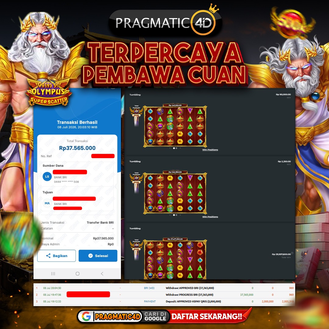 BUKTI KEMENANGAN MEMBER 09 JULI 2026 DI PRAGMATIC4D 37 JUTA