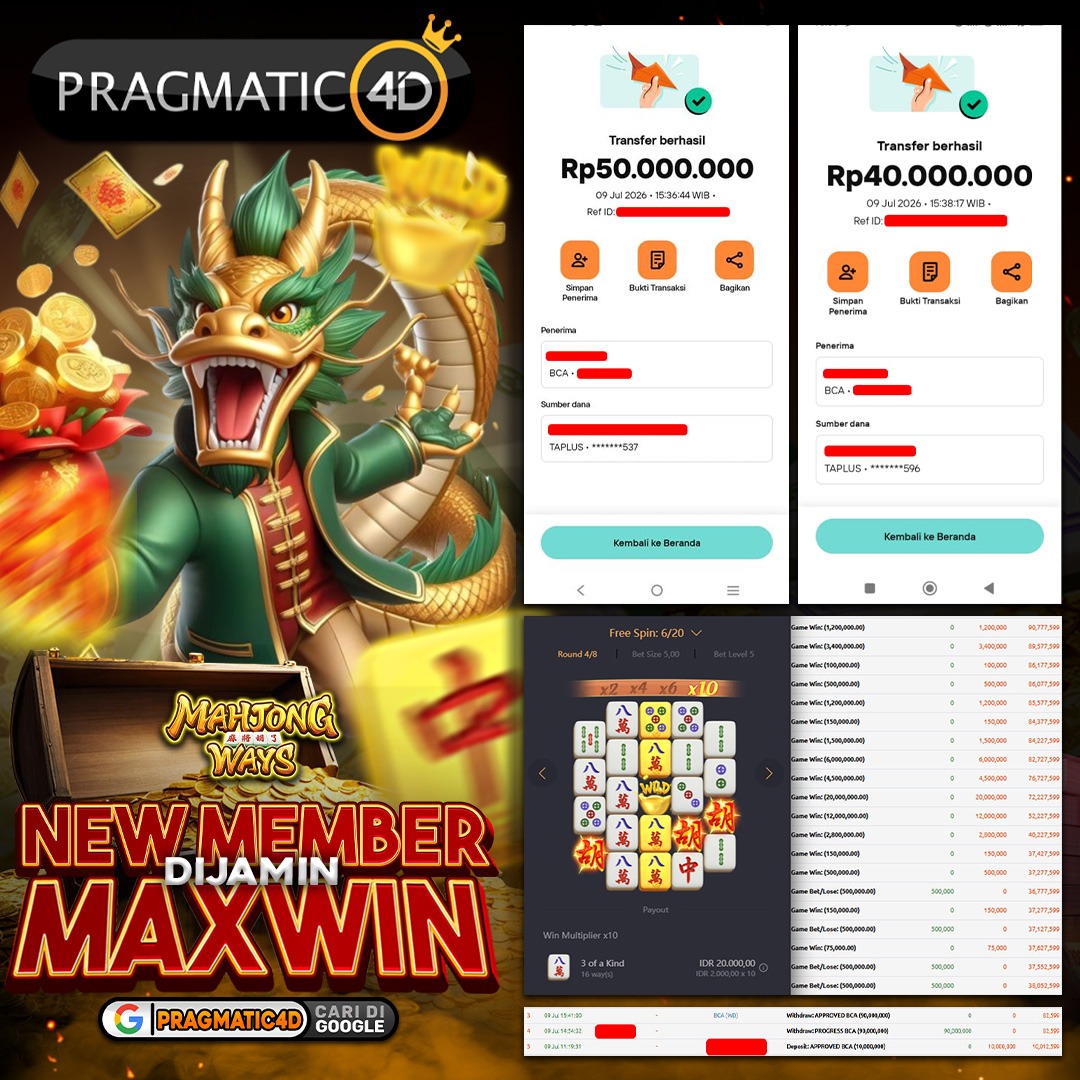 BUKTI KEMENANGAN MEMBER 10 JULI 2026 DI PRAGMATIC4D 90 JUTA