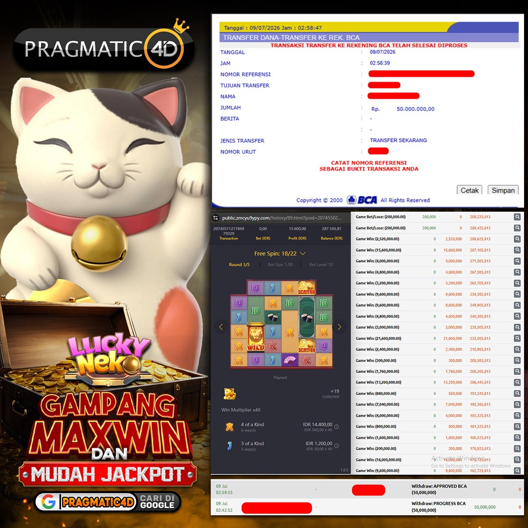 BUKTI KEMENANGAN MEMBER 09 JULI 2026 DI PRAGMATIC4D 50 JUTA