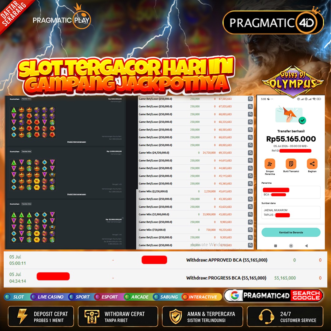 BUKTI KEMENANGAN MEMBER 05 JULI 2026 DI PRAGMATIC4D 55 JUTA