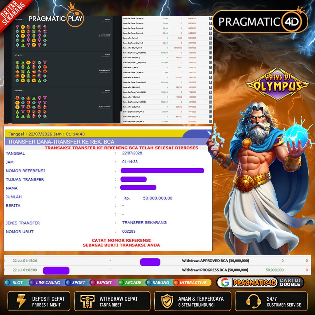 BUKTI KEMENANGAN MEMBER 22 JULI 2026 DI PRAGMATIC4D 50 JUTA