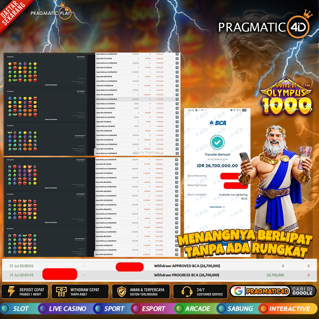 BUKTI KEMENANGAN MEMBER 31 JULI 2026 DI PRAGMATIC4D 27 JUTA
