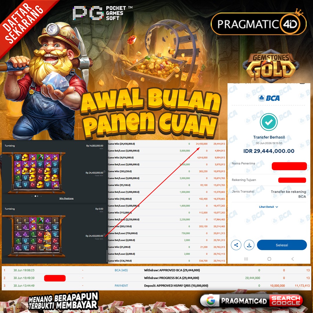 BUKTI KEMENANGAN MEMBER 01 JULI 2026 DI PRAGMATIC4D 29 JUTA