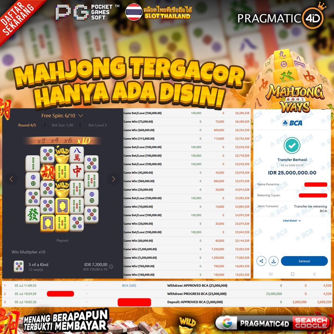 BUKTI KEMENANGAN MEMBER 05 JULI 2026 DI PRAGMATIC4D 25 JUTA