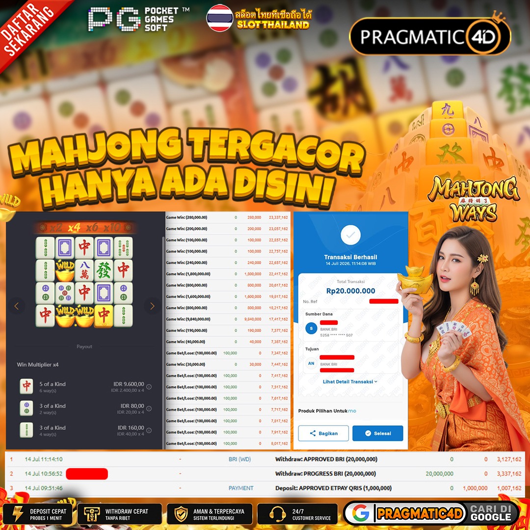 BUKTI KEMENANGAN MEMBER 14 JULI 2026 DI PRAGMATIC4D 20 JUTA
