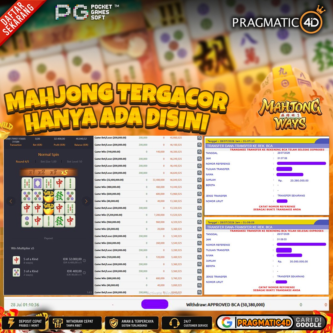 BUKTI KEMENANGAN MEMBER 28 JULI 2026 DI PRAGMATIC4D 50 JUTA