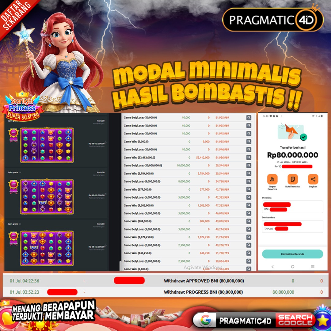 BUKTI KEMENANGAN MEMBER 01 JULI 2026 DI PRAGMATIC4D 80 JUTA