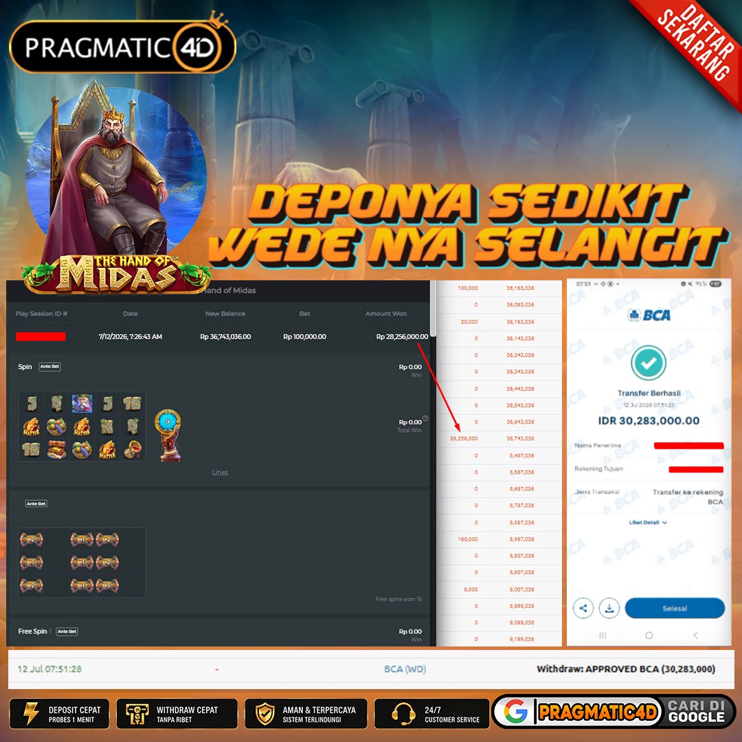 BUKTI KEMENANGAN MEMBER 12 JULI 2026 DI PRAGMATIC4D 30 JUTA