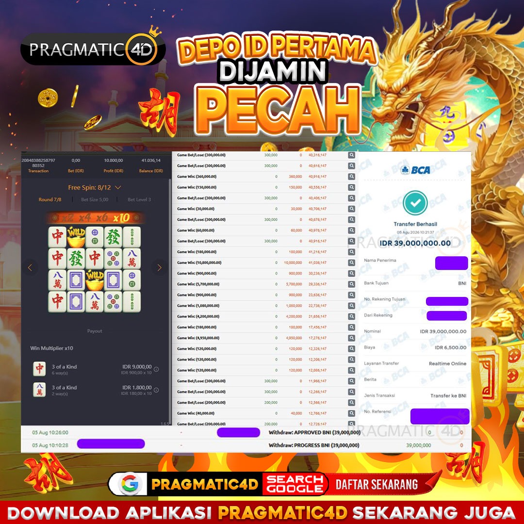 BUKTI KEMENANGAN MEMBER 05 AGUSTUS 2026 DI PRAGMATIC4D 39 JUTA