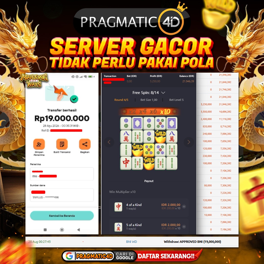 BUKTI KEMENANGAN MEMBER 28 AGUSTUS 2026 DI PRAGMATIC4D 19 JUTA