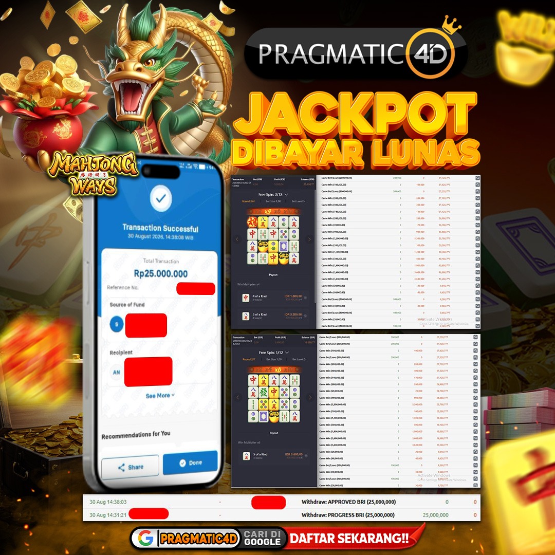 BUKTI KEMENANGAN MEMBER 30 AGUSTUS 2026 DI PRAGMATIC4D 25 JUTA