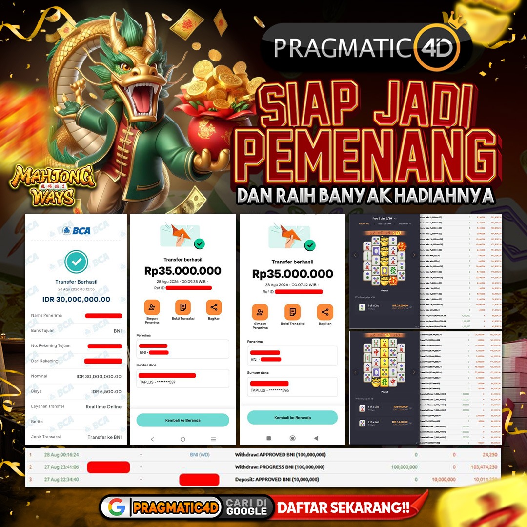 BUKTI KEMENANGAN MEMBER 28 AGUSTUS 2026 DI PRAGMATIC4D 100 JUTA