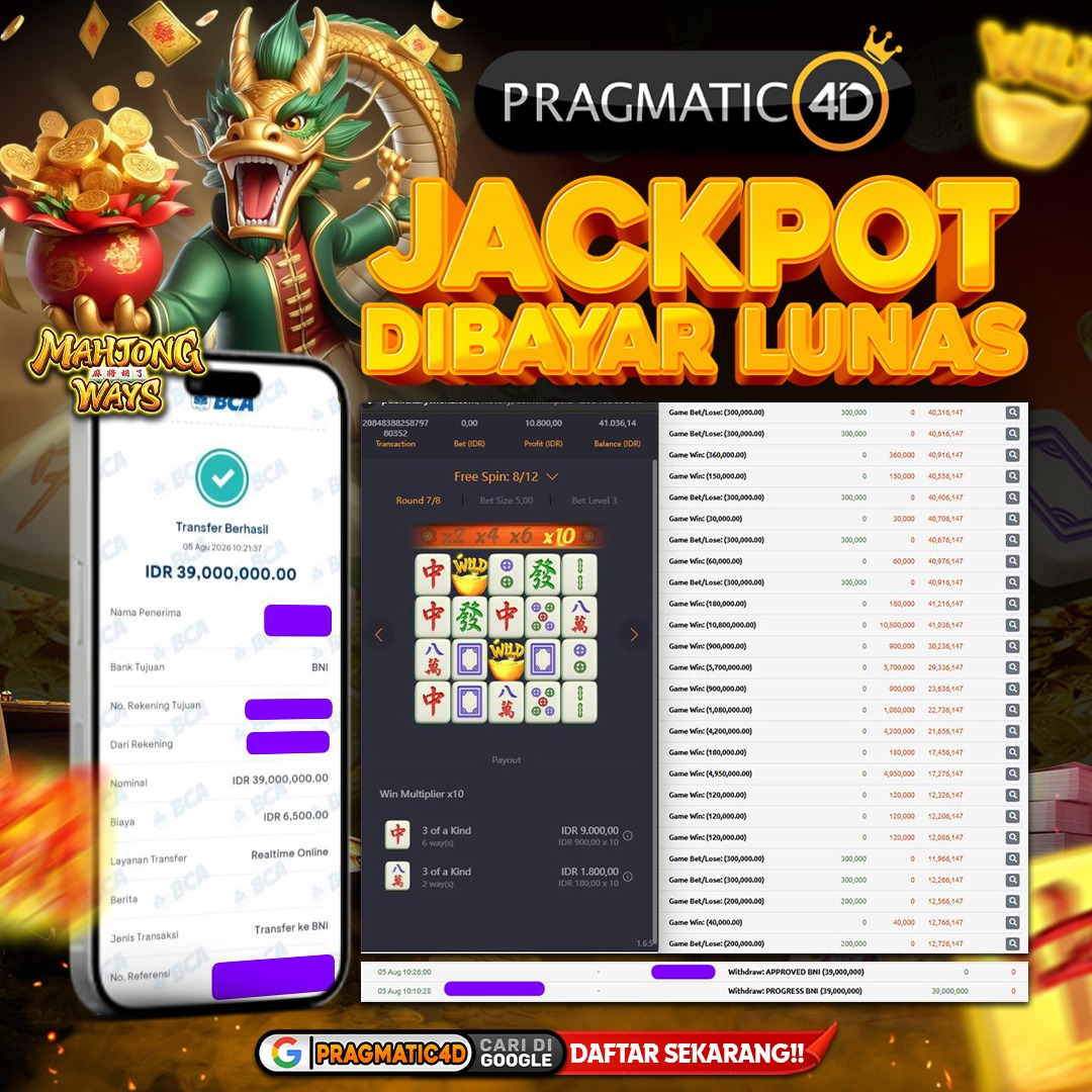 BUKTI KEMENANGAN MEMBER 06 AGUSTUS 2026 DI PRAGMATIC4D 39 JUTA