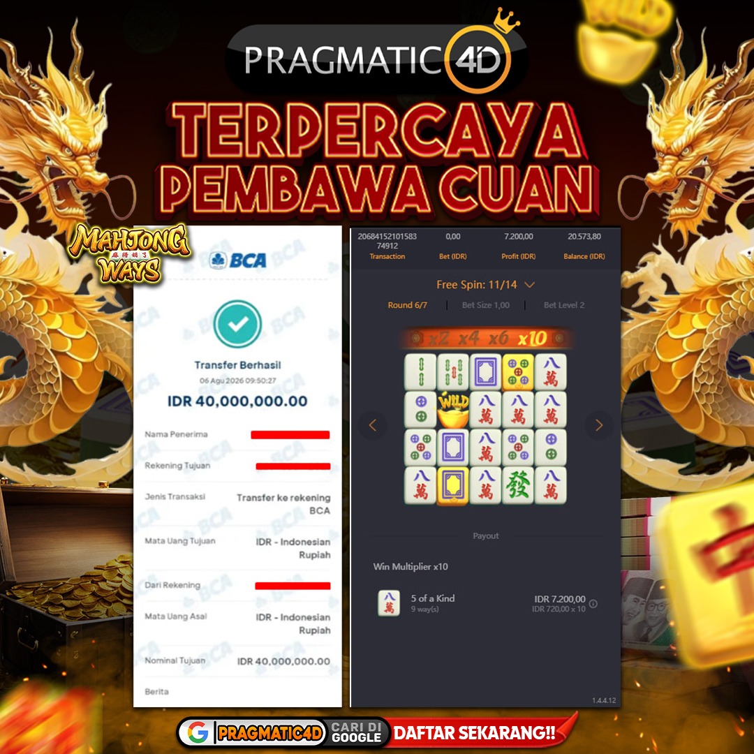 BUKTI KEMENANGAN MEMBER 06 AGUSTUS 2026 DI PRAGMATIC4D 40 JUTA