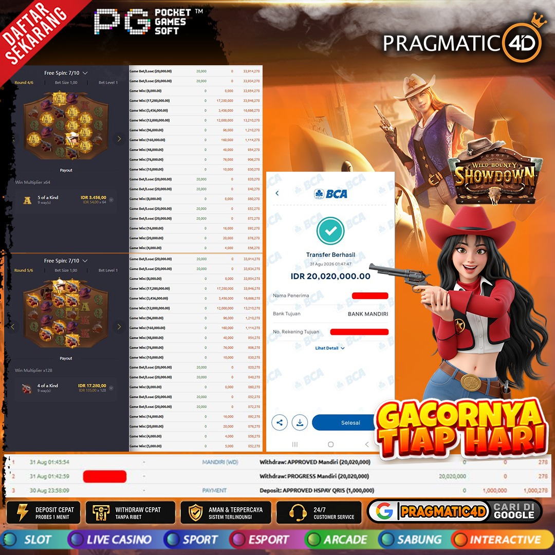 BUKTI KEMENANGAN MEMBER 31 AGUSTUS 2026 DI PRAGMATIC4D 20 JUTA