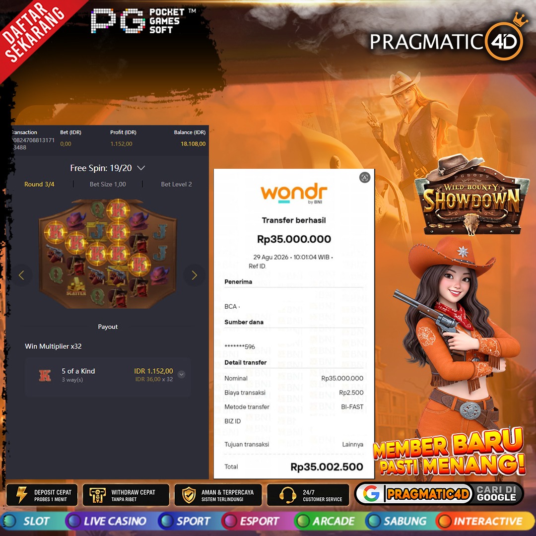 BUKTI KEMENANGAN MEMBER 29 AGUSTUS 2026 DI PRAGMATIC4D 35 JUTA