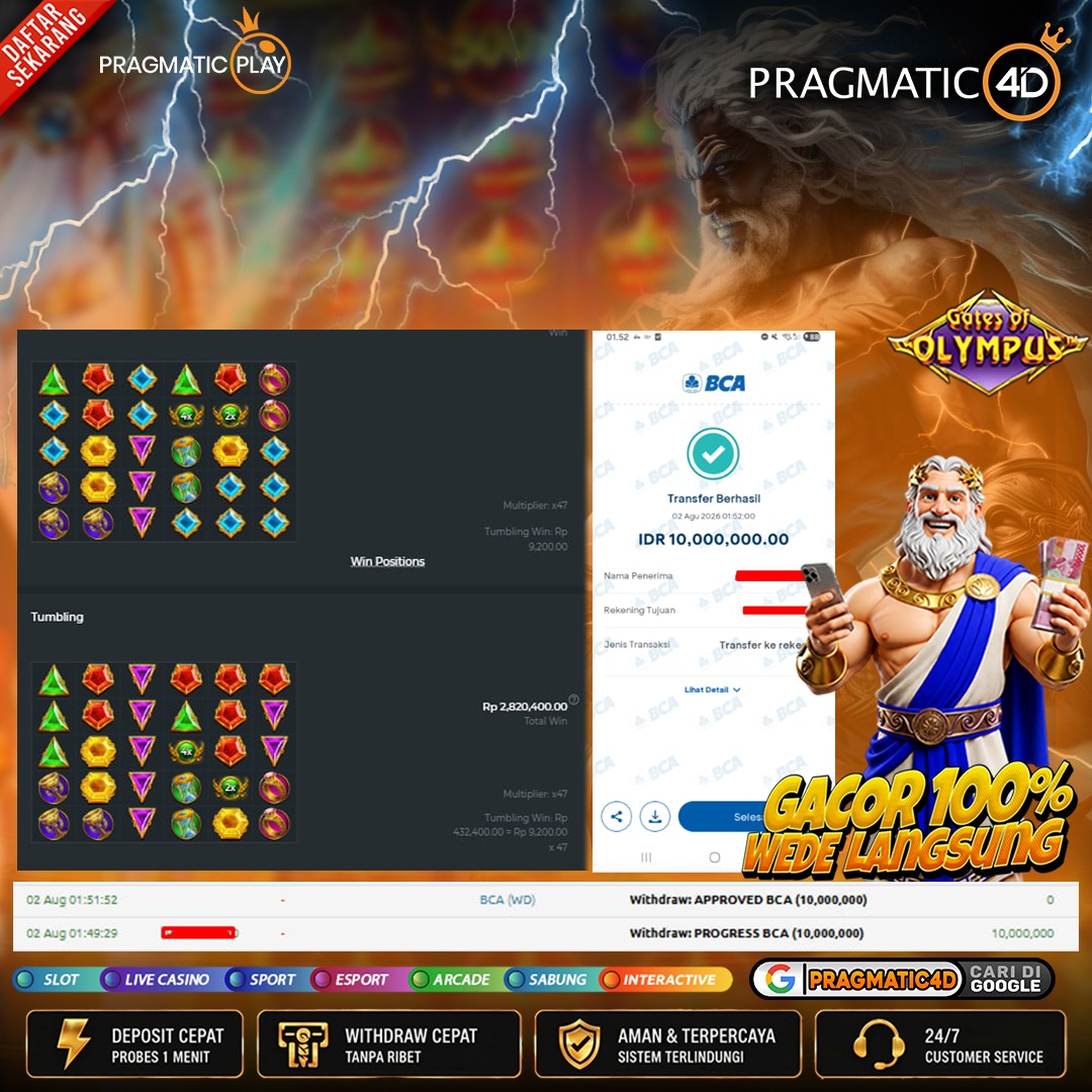 BUKTI KEMENANGAN MEMBER 02 AGUSTUS 2026 DI PRAGMATIC4D 10 JUTA