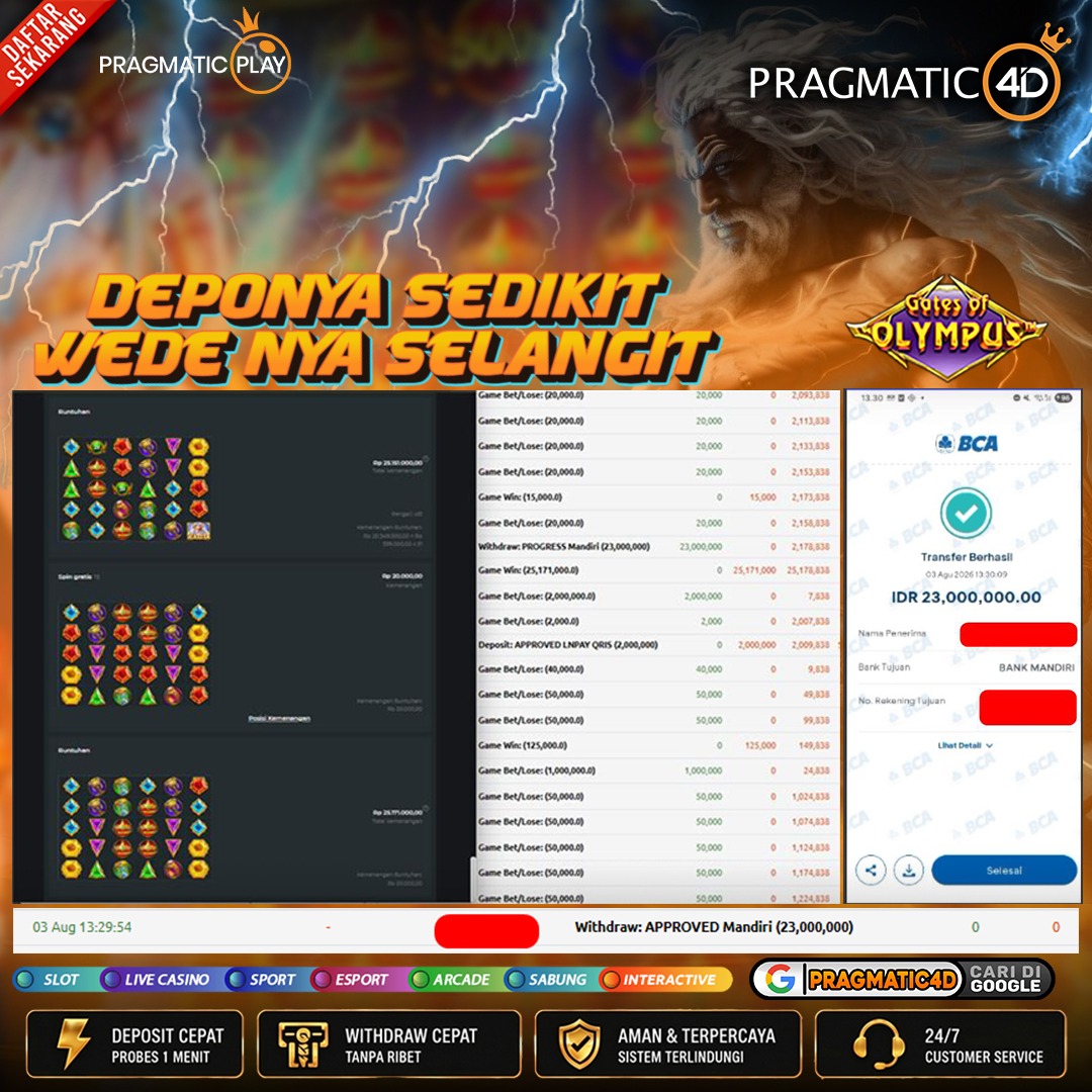 BUKTI KEMENANGAN MEMBER 03 AGUSTUS 2026 DI PRAGMATIC4D 23 JUTA