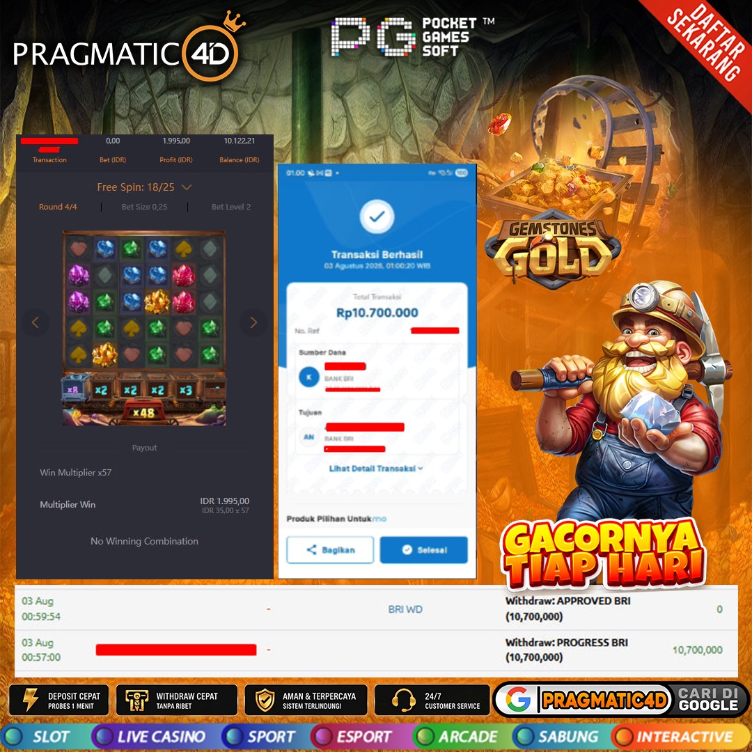 BUKTI KEMENANGAN MEMBER 03 AGUSTUS 2026 DI PRAGMATIC4D 10 JUTA