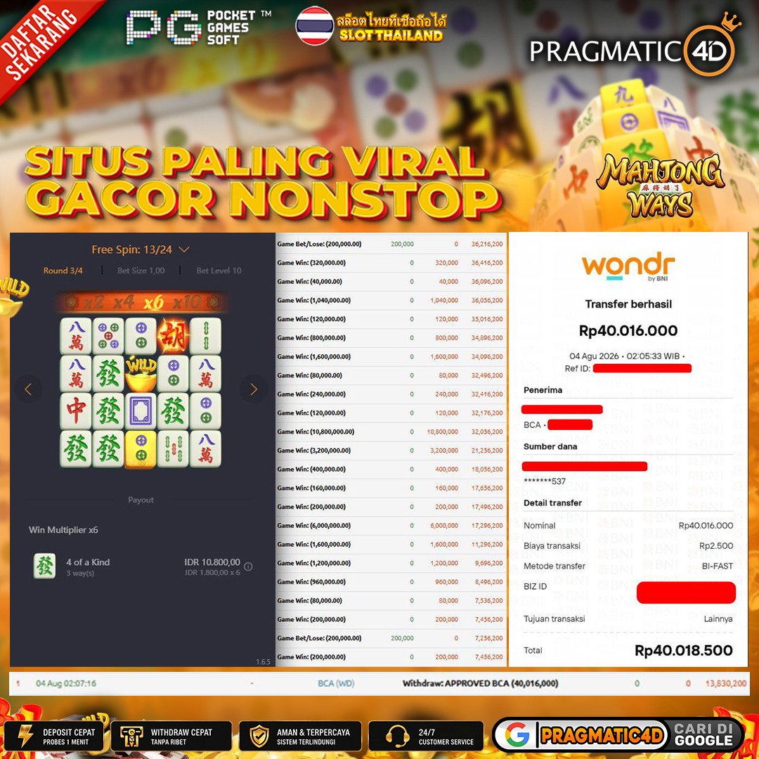 BUKTI KEMENANGAN MEMBER 04 AGUSTUS 2026 DI PRAGMATIC4D 40 JUTA