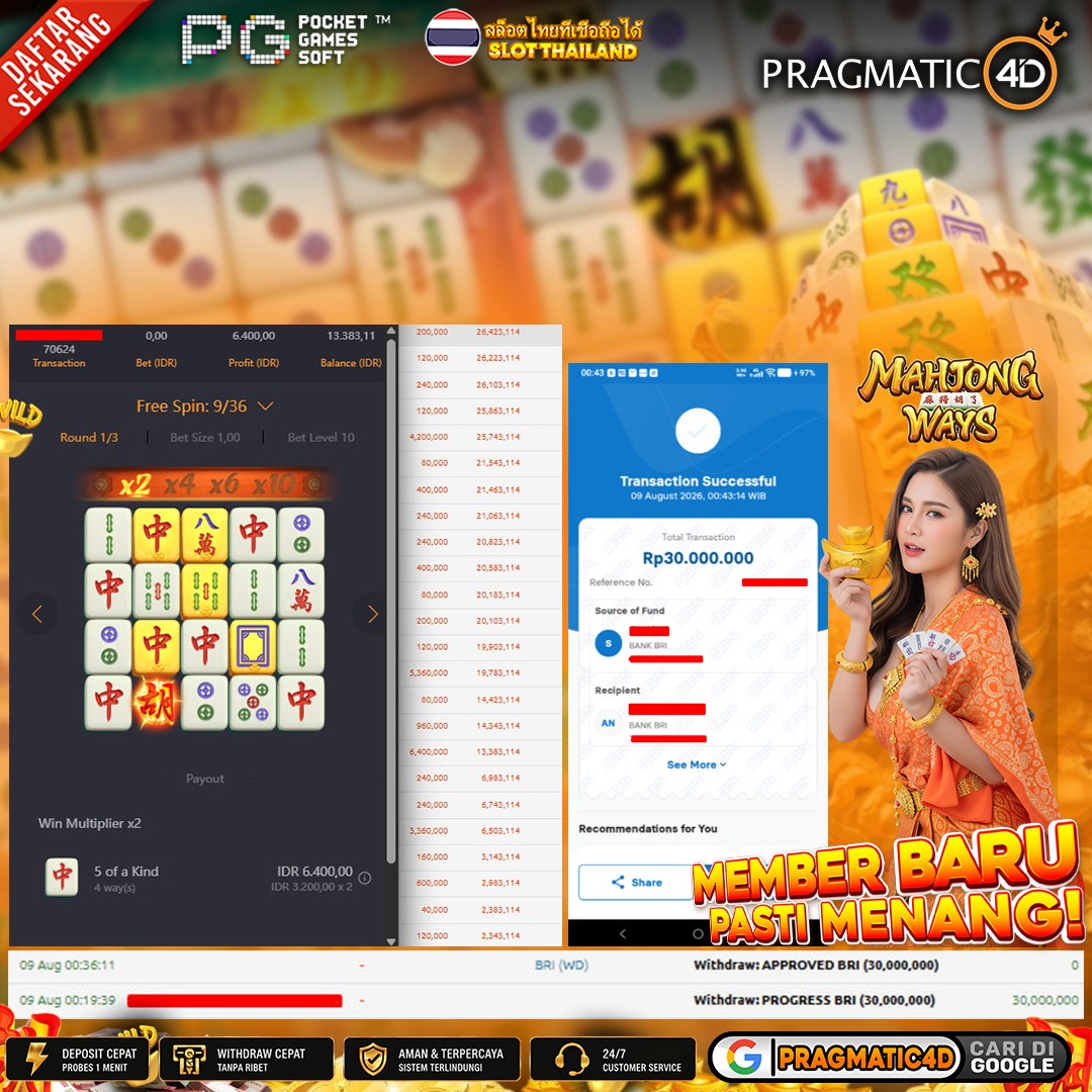 BUKTI KEMENANGAN MEMBER 09 AGUSTUS 2026 DI PRAGMATIC4D 30 JUTA