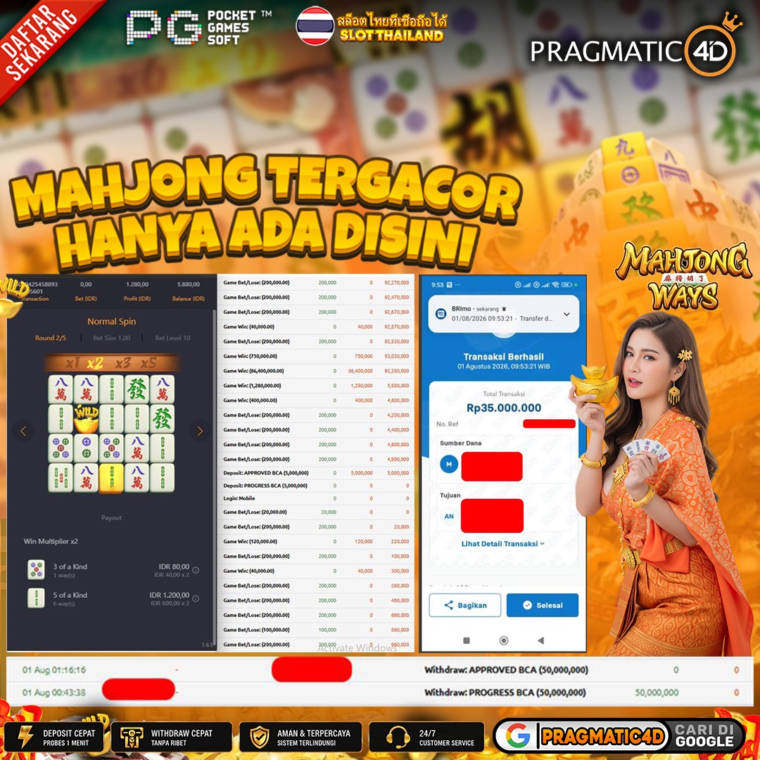 BUKTI KEMENANGAN MEMBER 01 AGUSTUS 2026 DI PRAGMATIC4D 35 JUTA