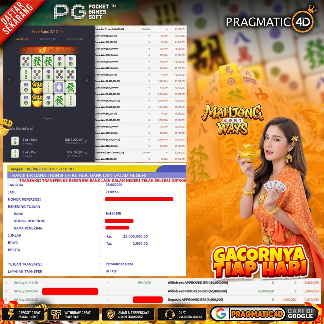BUKTI KEMENANGAN MEMBER 07 AGUSTUS 2026 DI PRAGMATIC4D 25 JUTA